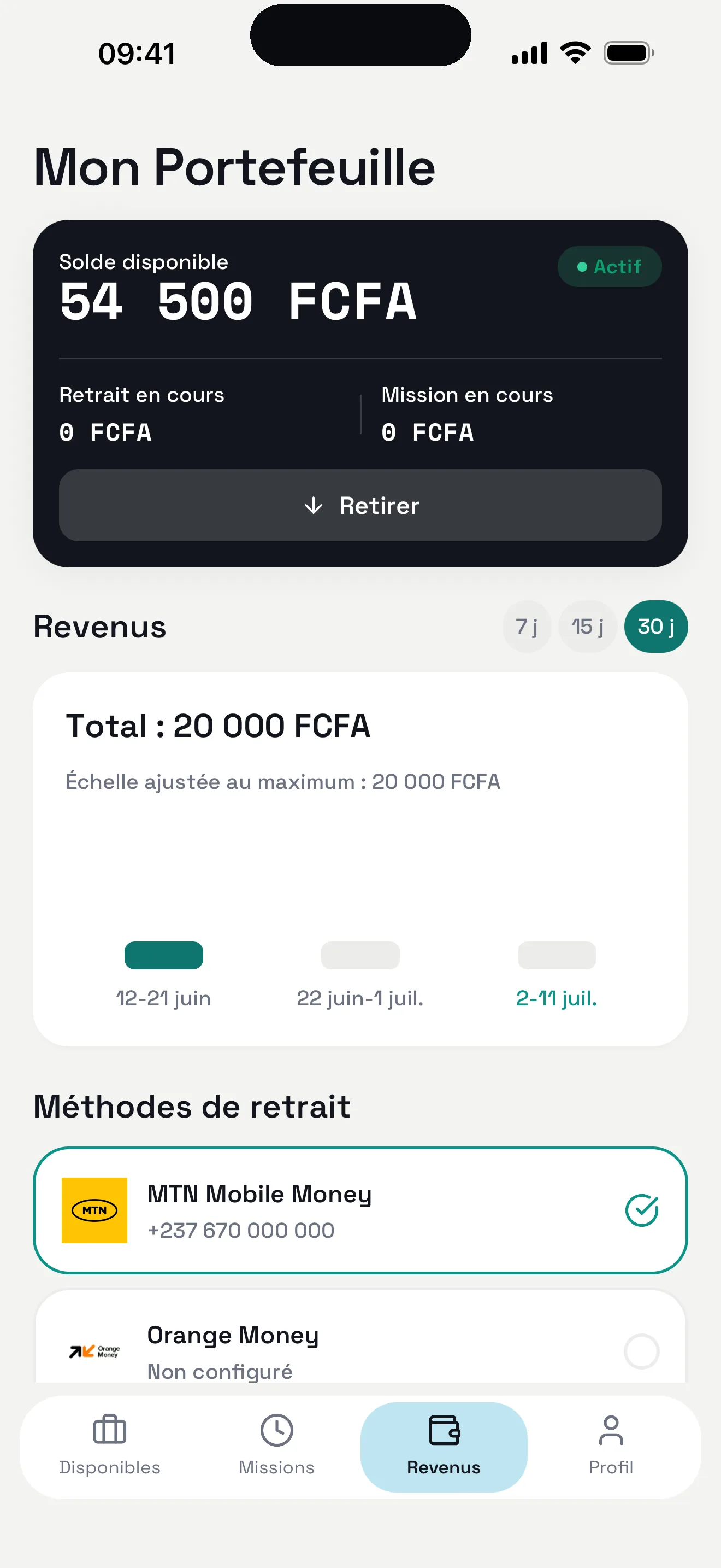 Portefeuille et revenus du facilitateur